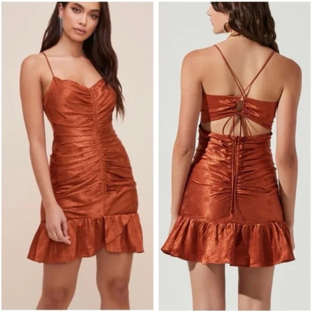 Astr Rust Mini Dress with Ruched Detail